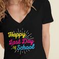 Happy Last Day Of School Graduation Teacher Students Women's Jersey Short Sleeve Deep V-Neck Tshirt