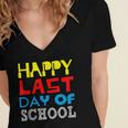 Happy Last Day Of School Graduation Teachers Student Women's Jersey Short Sleeve Deep V-Neck Tshirt