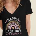 HAPPY LAST OF DAY SCHOOL Rainbow Teacher Student Graduation Men Women Girls Kids Women's Jersey Short Sleeve Deep V-Neck Tshirt