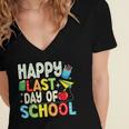 Happy Last Day Of School Teacher Kids Boys Girls Graduation Women's Jersey Short Sleeve Deep V-Neck Tshirt