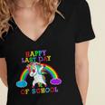 Happy Last Day Of School Teacher Student Graduation Unicorn Women's Jersey Short Sleeve Deep V-Neck Tshirt