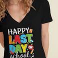 Happy Last Day Of School Teacher Student Graduation Women's Jersey Short Sleeve Deep V-Neck Tshirt