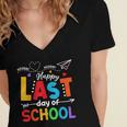 Happy Last Day Of School Teacher Women Student Graduation Women's Jersey Short Sleeve Deep V-Neck Tshirt