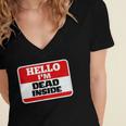 Hello I'm Dead Inside Name Tag Sarcastic Introvert Women's Jersey Short Sleeve Deep V-Neck Tshirt
