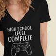 High School Level Complete Graduation Tee T-Shirt Women's Jersey Short Sleeve Deep V-Neck Tshirt