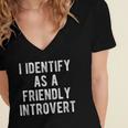 I Identify As Friendly Introvert Humor Joke Sarcastic Women's Jersey Short Sleeve Deep V-Neck Tshirt