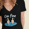 I'm Fine Drowning Thumbs Up Introvert Meme Humor Women's Jersey Short Sleeve Deep V-Neck Tshirt