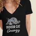 Indoor Cat Energy Raccoon Introvert Anti Social Mascot Women's Jersey Short Sleeve Deep V-Neck Tshirt