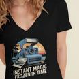 Instant Magic Frozen In Time Retro Camera Nostalgia Women's Jersey Short Sleeve Deep V-Neck Tshirt