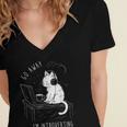 Introvert Cat With Coffee On Computer Antisocial Emo Goth Women's Jersey Short Sleeve Deep V-Neck Tshirt Introvert Cat With Coffee On Computer Antisocial Emo Goth Women's Jersey Short Sleeve Deep V-Neck Tshirt