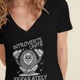 Introverts Unite Anti-Social Shy Person Joke Women's Jersey Short Sleeve Deep V-Neck Tshirt