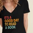 It's A Good Day To Read A Book Retro Vintage Teacher Women's Jersey Short Sleeve Deep V-Neck Tshirt
