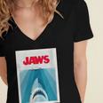 Jaws 2025 Classic Movie Nostalgia Women's Jersey Short Sleeve Deep V-Neck Tshirt