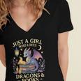Just a Girl Who Loves Cute Dragons And Books Women's Jersey Short Sleeve Deep V-Neck Tshirt