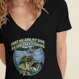 Just Let Me And My Dog By Lake Fishing Introvert Lifestyle Women's Jersey Short Sleeve Deep V-Neck Tshirt
