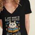 I Just Want To Read Books And Pet Cats Introvert Women's Jersey Short Sleeve Deep V-Neck Tshirt