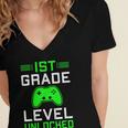 Kids 1st Grade Level Unlocked Back To School Gamer Graduation Women's Jersey Short Sleeve Deep V-Neck Tshirt