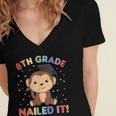 Kids 8th Grade Nailed It Monkey Graduation Women's Jersey Short Sleeve Deep V-Neck Tshirt