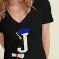 Kids Initial J Letter For Boys Preschool Graduation Kindergarten Women's Jersey Short Sleeve Deep V-Neck Tshirt