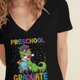 Kids Preschool Graduate T-Rex Dinosaur Preschool Graduation Women's Jersey Short Sleeve Deep V-Neck Tshirt
