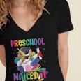 Kids Preschool Graduate Unicorn Nailed It Preschool Graduation Women's Jersey Short Sleeve Deep V-Neck Tshirt