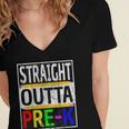 Kids Straight Outta Pre-K Graduation Women's Jersey Short Sleeve Deep V-Neck Tshirt