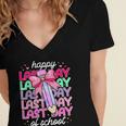 Last Day Of School Shirt Coquette Bow School Graduation Women's Jersey Short Sleeve Deep V-Neck Tshirt