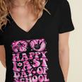 Last Day Of School Teacher Students School Graduation Groovy Women's Jersey Short Sleeve Deep V-Neck Tshirt