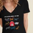 Life Is Better Around The Farm Nostalgia Trendy Women's Jersey Short Sleeve Deep V-Neck Tshirt