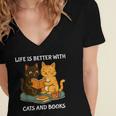 Life Is Better With Cats And Books Cute Cat Lover Women's Jersey Short Sleeve Deep V-Neck Tshirt Life Is Better With Cats And Books Cute Cat Lover Women's Jersey Short Sleeve Deep V-Neck Tshirt