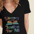 Literacy Justice For All Stop Book Banning Protect Librarian Women's Jersey Short Sleeve Deep V-Neck Tshirt