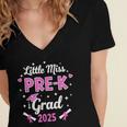 Little Miss Pre-K Grad 2025 Coquette Preschool Graduation Women's Jersey Short Sleeve Deep V-Neck Tshirt
