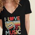 I Love 70's Music Retro Style Nostalgia Cassette 1970s Party Women's Jersey Short Sleeve Deep V-Neck Tshirt