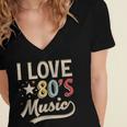 I Love 80's Music Retro Style Nostalgia Cassette 1980s Party Women's Jersey Short Sleeve Deep V-Neck Tshirt