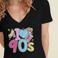 I Love 90's Retro Style Nostalgia Vibe 1990's Party Women's Jersey Short Sleeve Deep V-Neck Tshirt