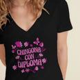 Masters Graduation Educated Latina Chingona Con Diploma Women's Jersey Short Sleeve Deep V-Neck Tshirt