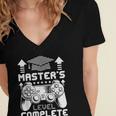 Master's Level Complete College Graduation Women's Jersey Short Sleeve Deep V-Neck Tshirt