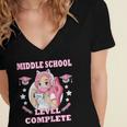 Middle School Level Complete Gaming Graduation Anime Girl Women's Jersey Short Sleeve Deep V-Neck Tshirt