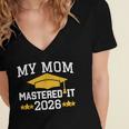 My Mom Mastered It Class Of 2026 Family Masters Graduation Women's Jersey Short Sleeve Deep V-Neck Tshirt