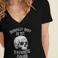 Morally Grey Is My Favorite Color Bookish Skull Women's Jersey Short Sleeve Deep V-Neck Tshirt Morally Grey Is My Favorite Color Bookish Skull Women's Jersey Short Sleeve Deep V-Neck Tshirt