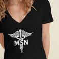 MSN Letters On Caduceus Medical Emblem MSN Nurse Graduation Women's Jersey Short Sleeve Deep V-Neck Tshirt