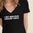 I Get Nervous Around Girls Shy Anti-Social Introvert Women's Jersey Short Sleeve Deep V-Neck Tshirt