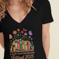 A New Chapter Begins Retired 2025 Books Flowers Women's Jersey Short Sleeve Deep V-Neck Tshirt A New Chapter Begins Retired 2025 Books Flowers Women's Jersey Short Sleeve Deep V-Neck Tshirt