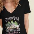 North Pole Tree Farm Merry Christmas Holiday Scene Nostalgia Women's Jersey Short Sleeve Deep V-Neck Tshirt North Pole Tree Farm Merry Christmas Holiday Scene Nostalgia Women's Jersey Short Sleeve Deep V-Neck Tshirt