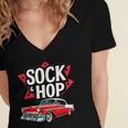 Nostalgia 1950s Sock Hop Dance Women's Jersey Short Sleeve Deep V-Neck Tshirt