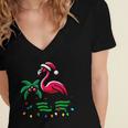 Nostalgia Holiday Tees -Adult Christmas Flamingo Small Short Sleeve Crew Neck Cotton Polyester Lightweight Ribbed Cuff Winter Women's Jersey Short Sleeve Deep V-Neck Tshirt