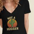Not A Hugger Cactus Retro Sunset No Hugging Introvert Women's Jersey Short Sleeve Deep V-Neck Tshirt