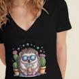 I Am Not a Hugger Introvert Hedgehog With Cactus Women's Jersey Short Sleeve Deep V-Neck Tshirt
