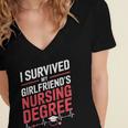 Nurse Graduation I Survived My Girlfriends Nursing Degree Women's Jersey Short Sleeve Deep V-Neck Tshirt