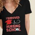 Nurse Survived Nursing School Graduation Women's Jersey Short Sleeve Deep V-Neck Tshirt